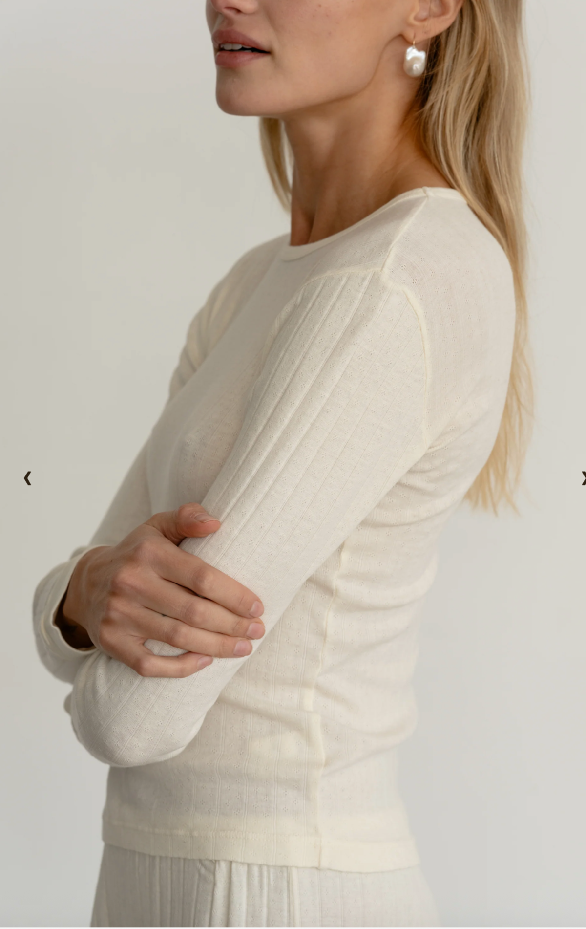 Donni. The Pointelle Long Sleeve Top - Creme - Image 2 of 4