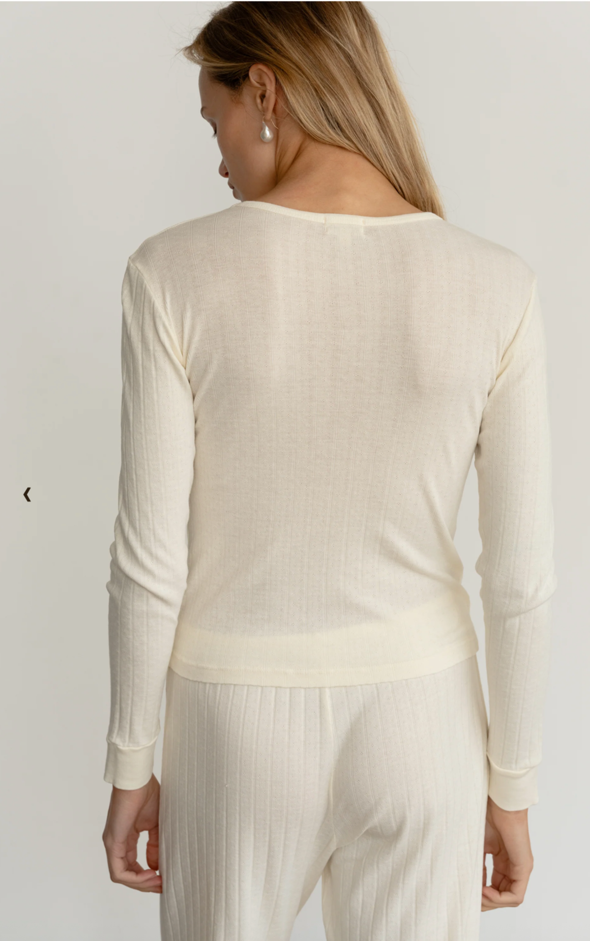Donni. The Pointelle Long Sleeve Top - Creme - Image 3 of 4
