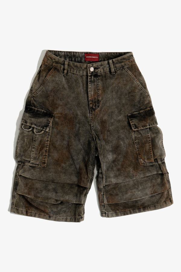 wangxingyu Spray-Dyed Corduroy Cropped Cargo Pants wangxingyu Spray-Dyed Corduroy Cropped Cargo Pants