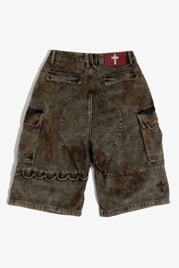 wangxingyu Spray-Dyed Corduroy Cropped Cargo Pants