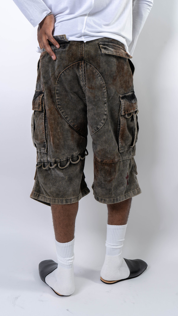 wangxingyu Spray-Dyed Corduroy Cropped Cargo Pants