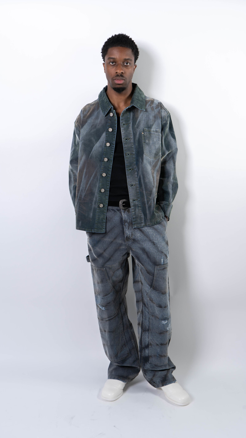 wangxingyu Tie-Dyed Flocked Denim Jacket