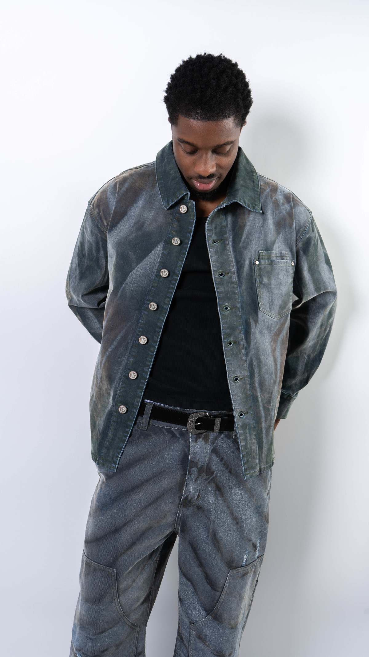 wangxingyu Tie-Dyed Flocked Denim Jacket - Image 4 of 7