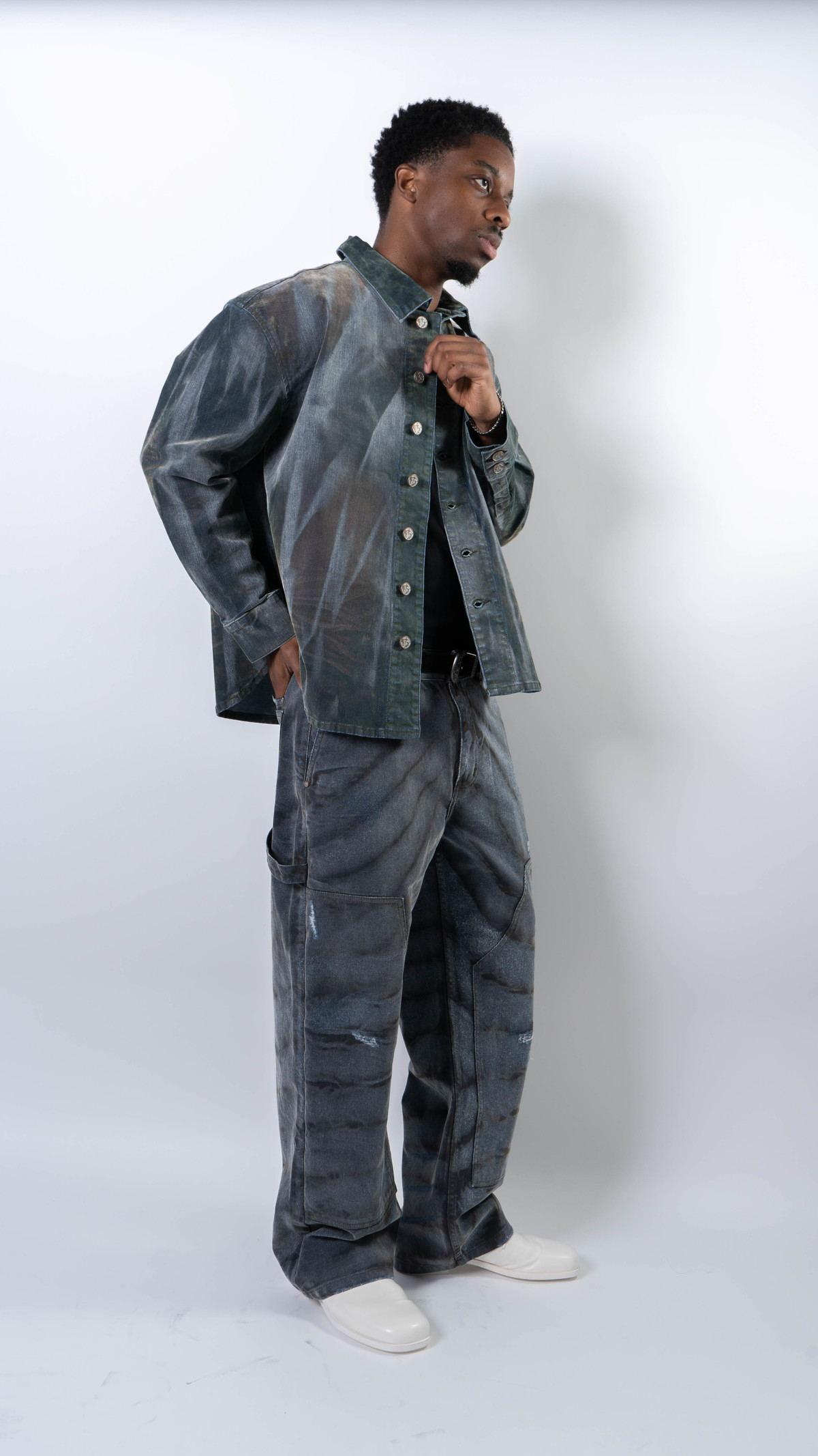 wangxingyu Tie-Dyed Flocked Denim Jacket - Image 6 of 7