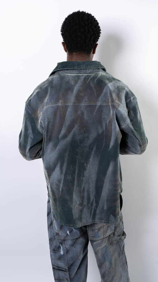 wangxingyu Tie-Dyed Flocked Denim Jacket