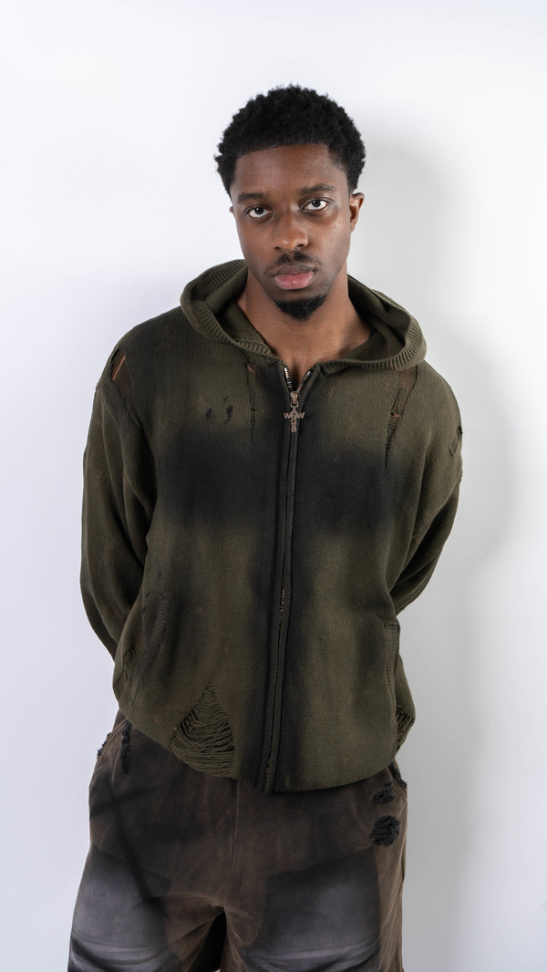 Wangxingyu Distressed Knit Hoodie