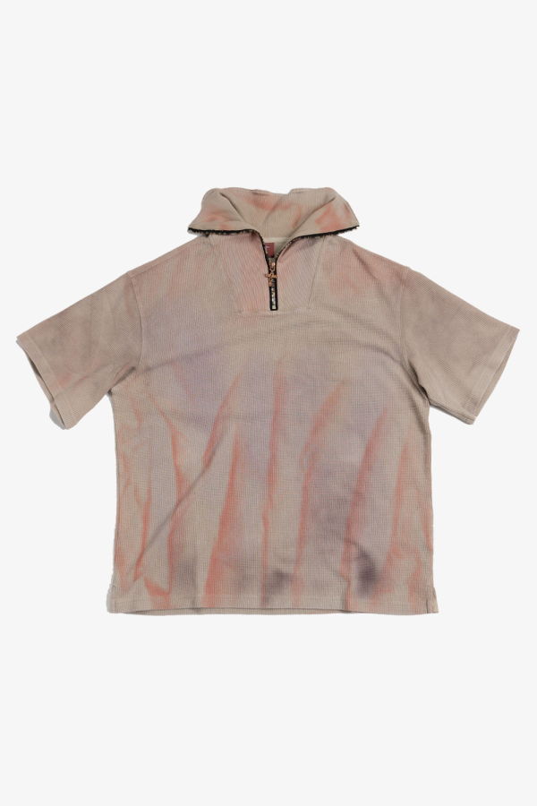 wangxingyu Washed Waffle-Knit Polo Top