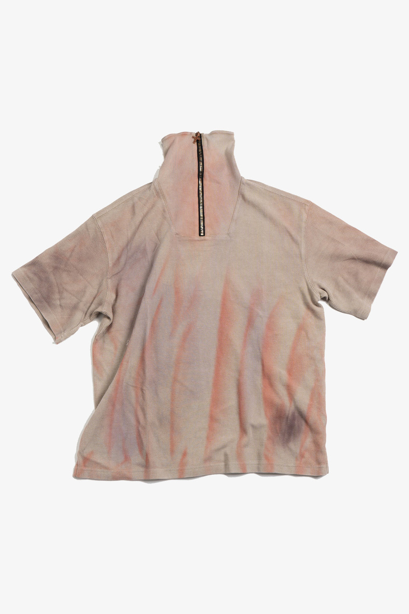 wangxingyu Washed Waffle-Knit Polo Top