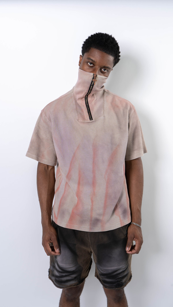 wangxingyu Washed Waffle-Knit Polo Top