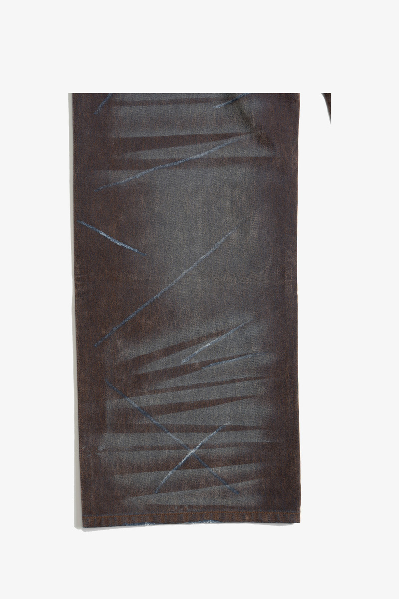 wangxingyu Slashed Washed Baggy Flocked Jeans