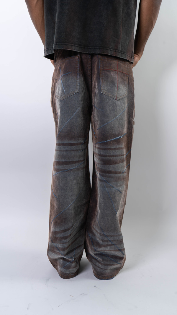 wangxingyu Slashed Washed Baggy Flocked Jeans