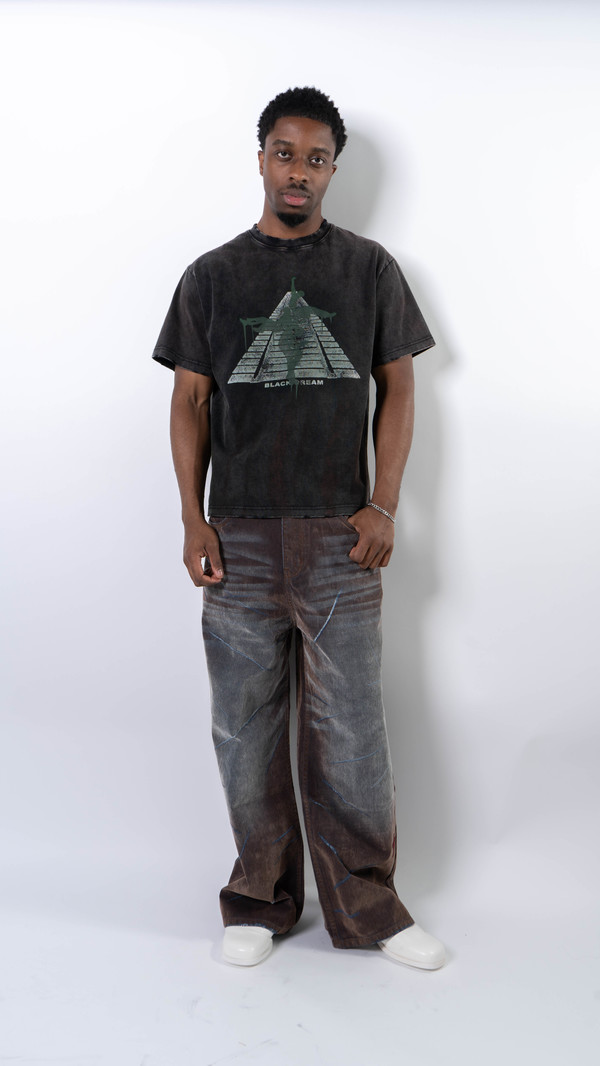 wangxingyu Slashed Washed Baggy Flocked Jeans