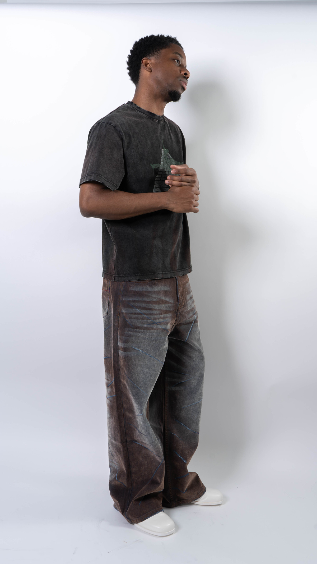 wangxingyu Slashed Washed Baggy Flocked Jeans - Image 8 of 9