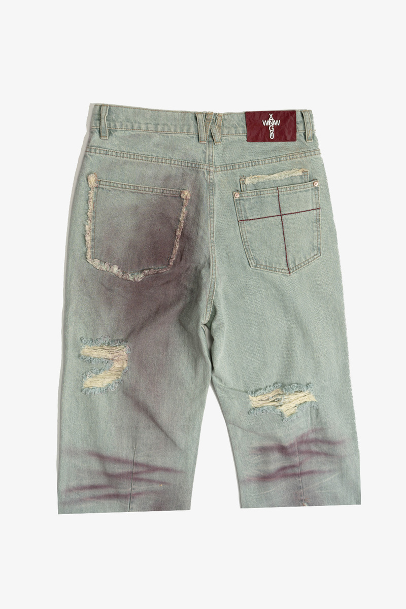 wangxingyu Spray-Dyed Whiskered Flared Jeans