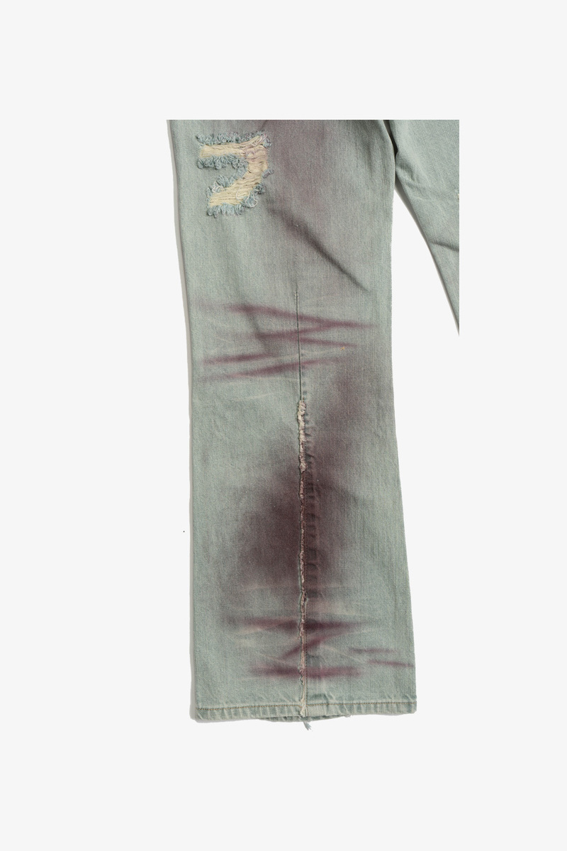 wangxingyu Spray-Dyed Whiskered Flared Jeans