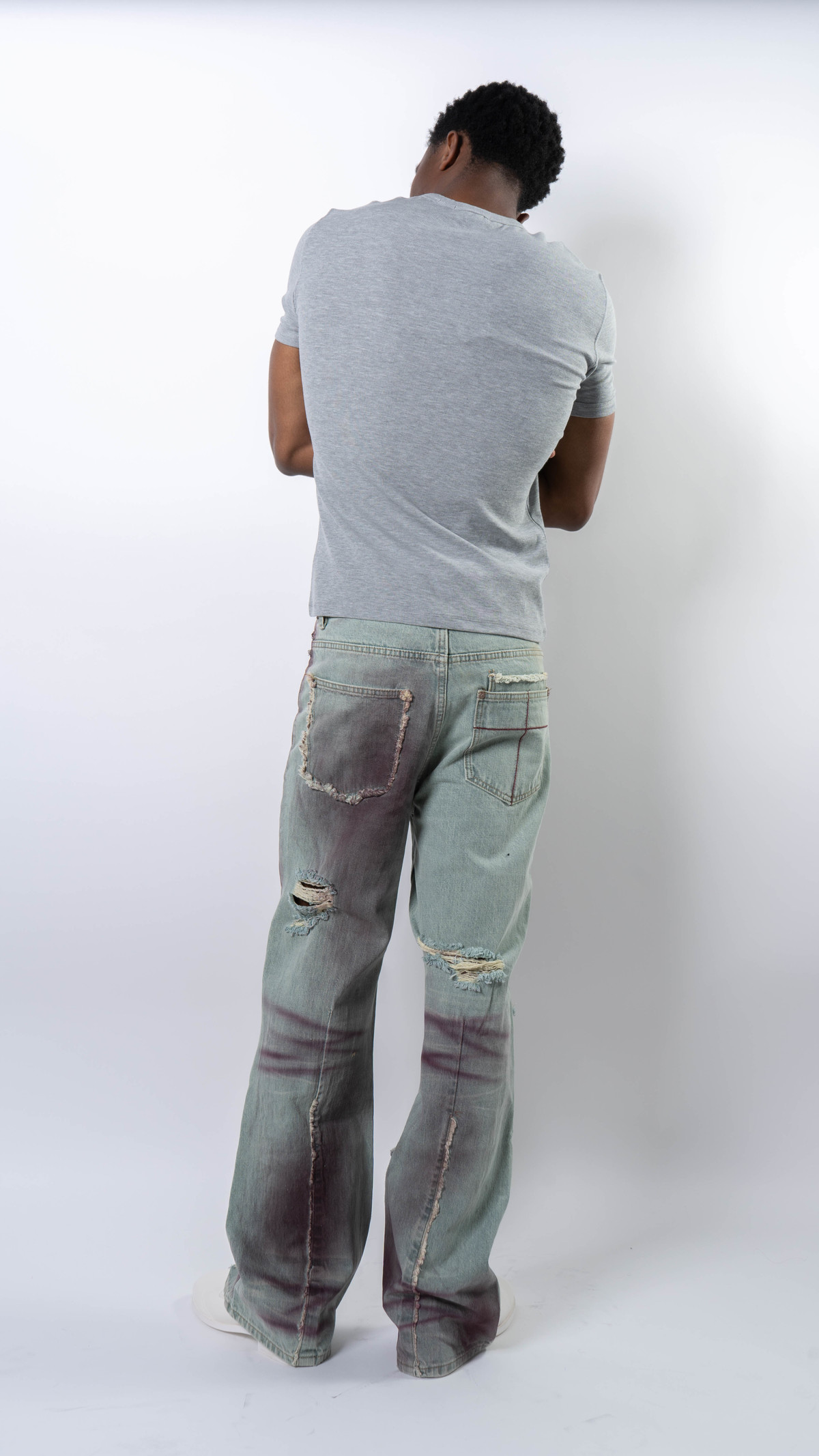 wangxingyu Spray-Dyed Whiskered Flared Jeans - Image 7 of 9