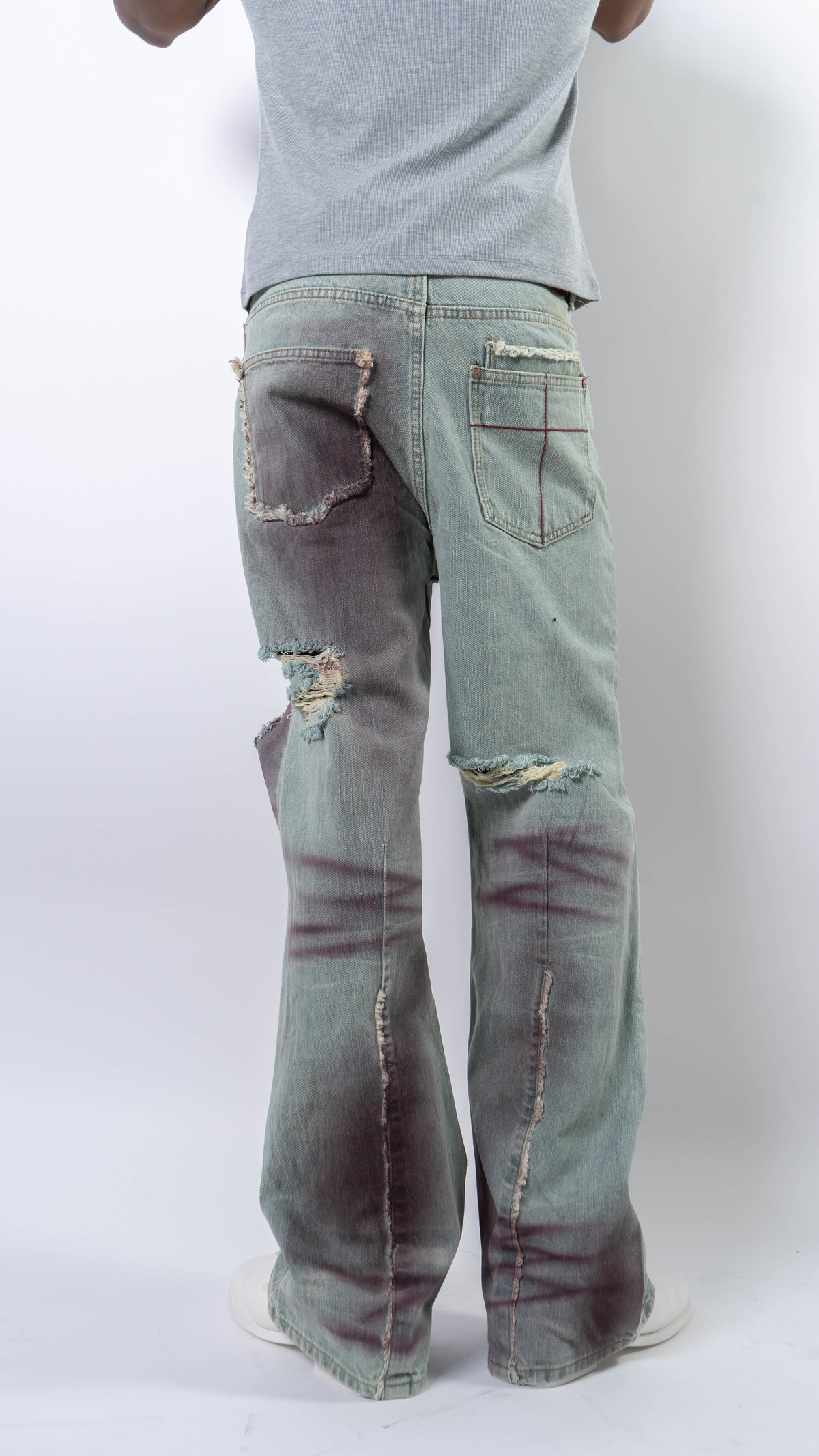 wangxingyu Spray-Dyed Whiskered Flared Jeans - Image 8 of 9