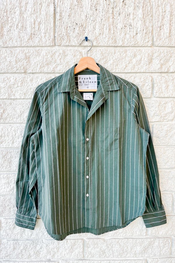 Frank & Eileen Eileen Relaxed Button Up Shirt - Green White Textured Stripe