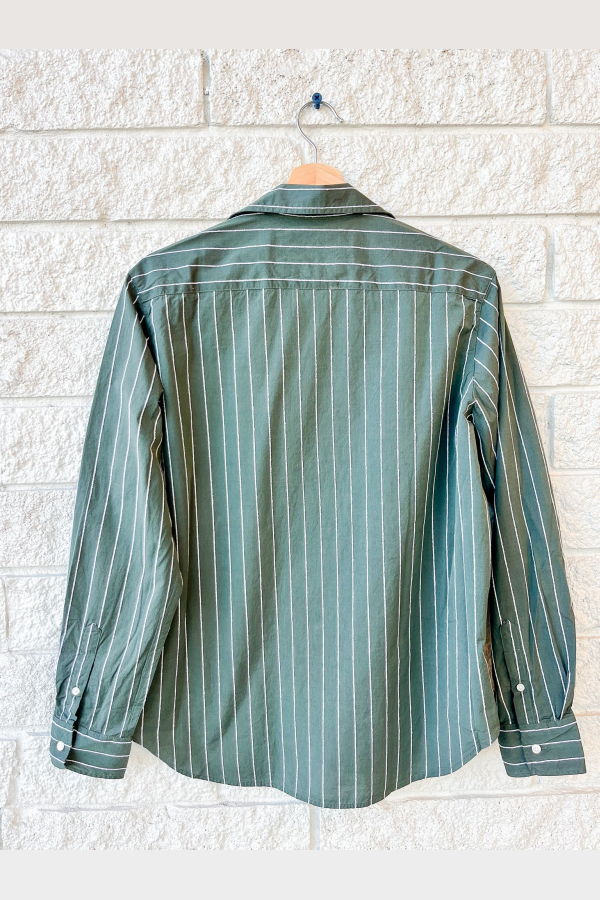 Frank & Eileen Eileen Relaxed Button Up Shirt - Green White Textured Stripe