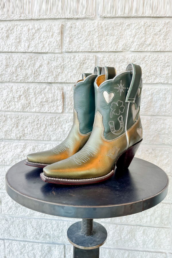 BESITA Lucky Bootie Boots - Metallic Olive/Forest Moss