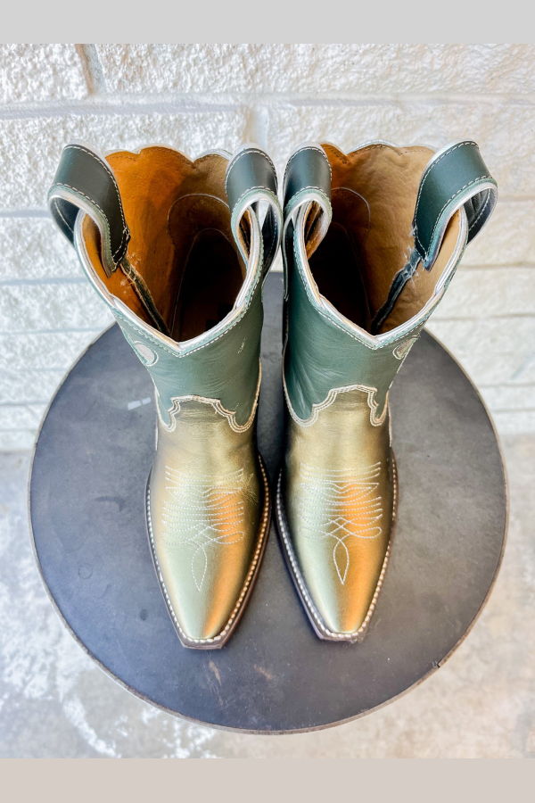 BESITA Lucky Bootie Boots - Metallic Olive/Forest Moss