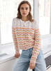 Autumn Cashmere Boxy Zig Zag Stitch Crew Cardigan Sweater - Latte Combo - Thumbnail 1