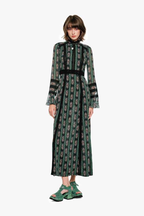 Anna Sui Cameo Stripe Print Maxi Dress Anna Sui Cameo Stripe Print Maxi Dress