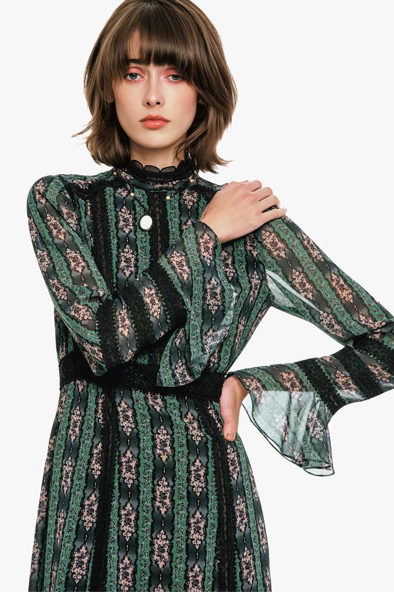 Anna Sui Cameo Stripe Print Maxi Dress