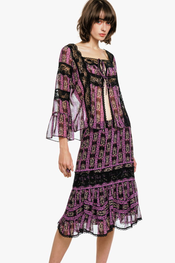 Anna Sui Cameo Stripe Print Tie Blouse