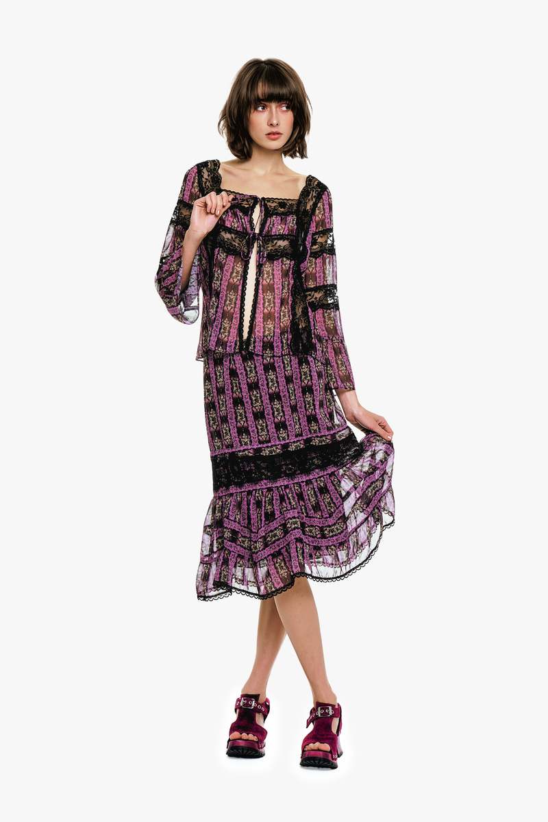 Anna Sui Cameo Stripe Print Tie Blouse