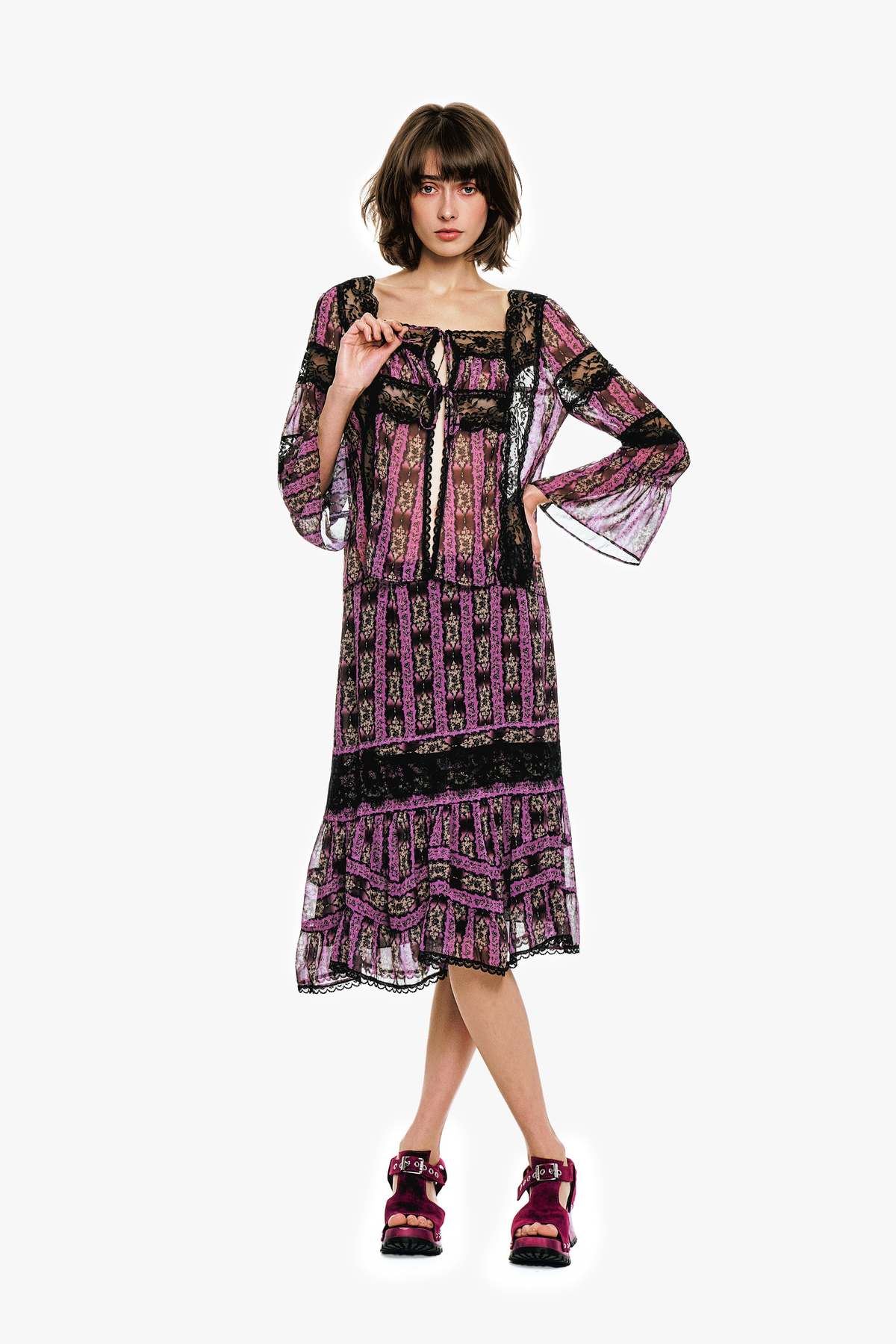 Anna Sui Cameo Stripe Print Tie Blouse - Image 6 of 8