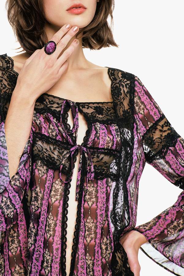 Anna Sui Cameo Stripe Print Tie Blouse