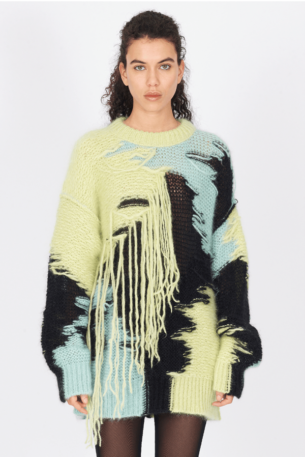 Isabel Benenato Knit Crew Collage Sweater