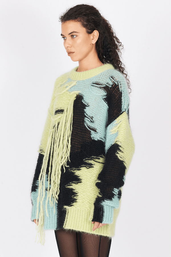 Isabel Benenato Knit Crew Collage Sweater