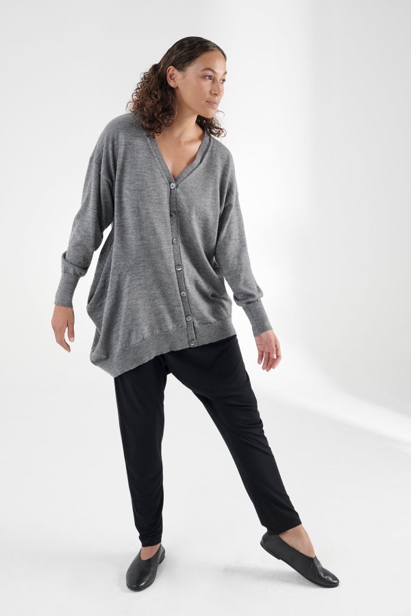 ARRA Curva Merino Cardigan - Grey Melange