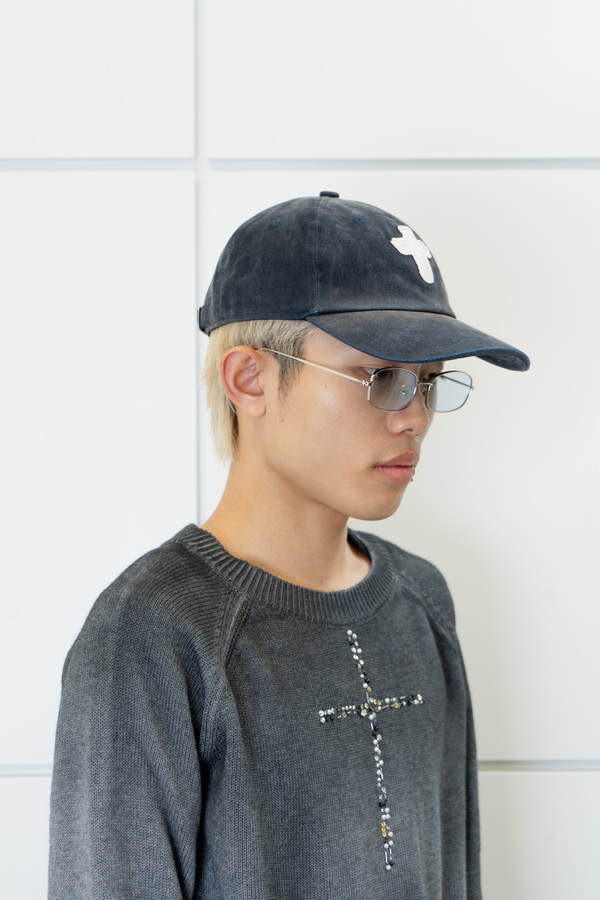 Wangxingyu Flocked Denim Patch Washed Cap