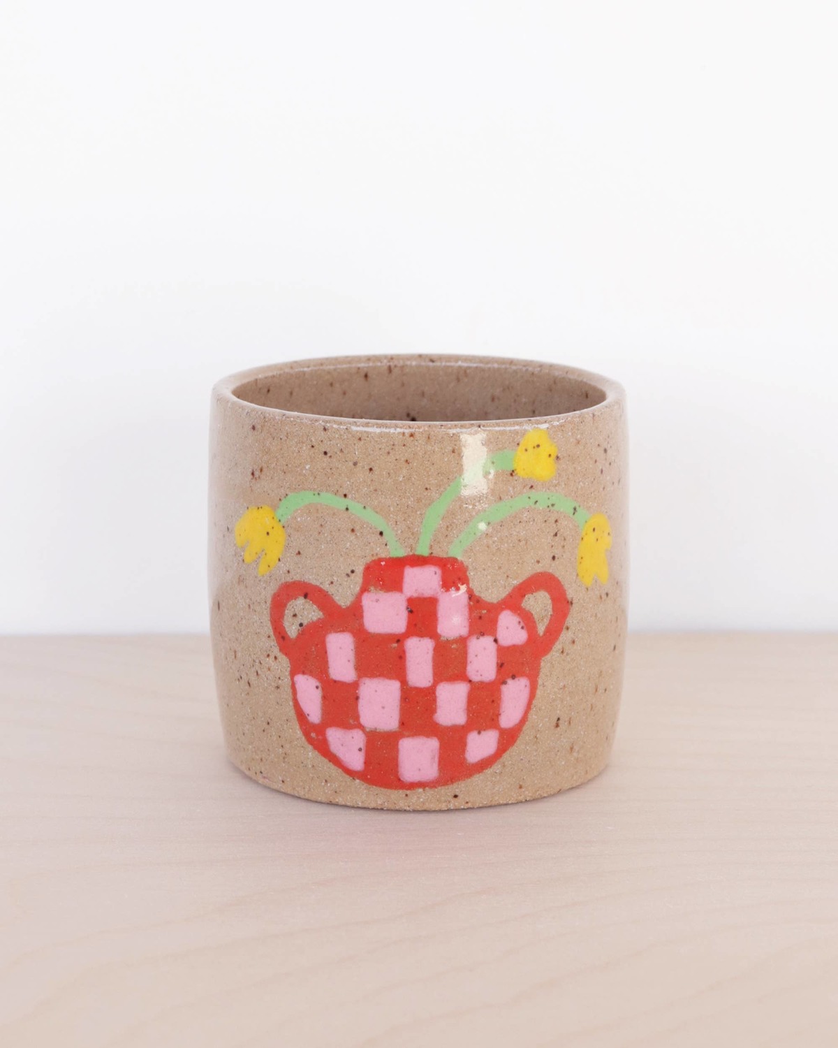 Nightshift Ceramics Small Ceramic Planter, Floral Vase - Checkerboard - Image 2 of 2