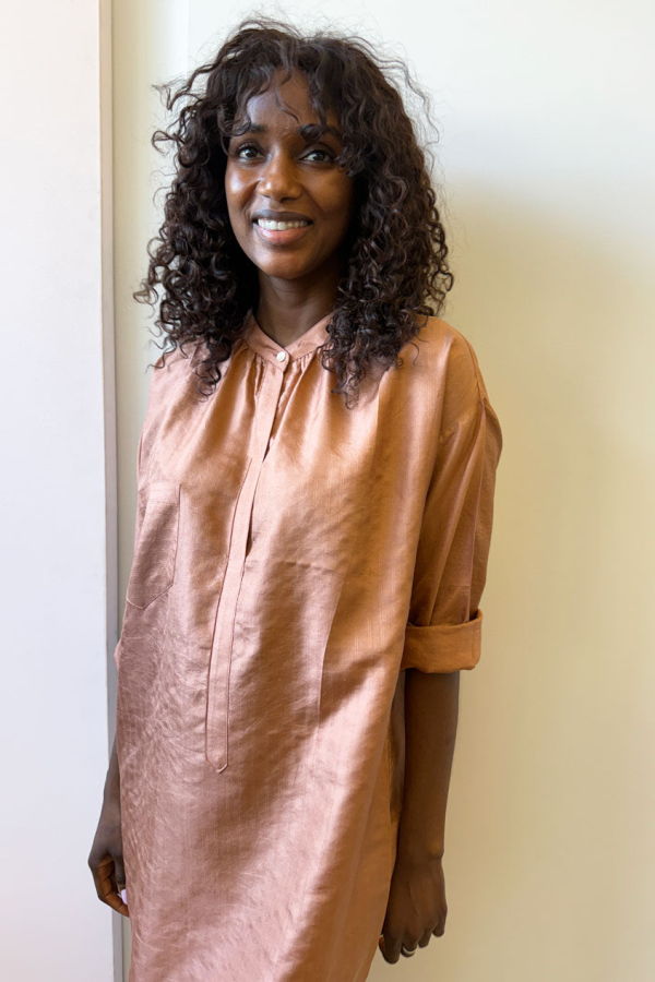 Two Silk Long Sleeve Button Tunic - Copper