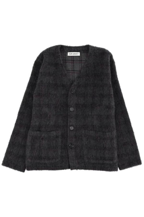 Our Legacy Fuzzed Plum Check Hairy Wool Cardigan