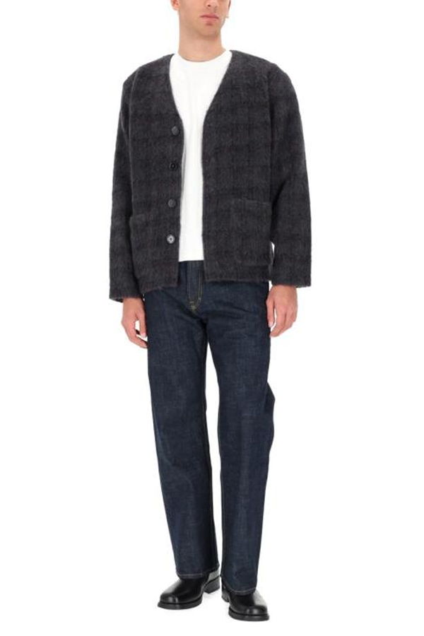 Our Legacy Fuzzed Plum Check Hairy Wool Cardigan