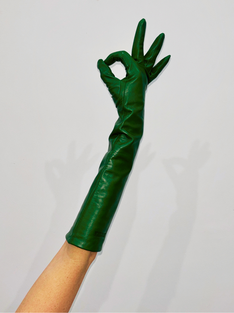 MARGARET Leather Opera Gloves - Bottle Green