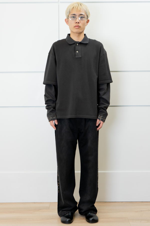 Polo Garment-Dyed Distressed Layered Polo Shirt - Black