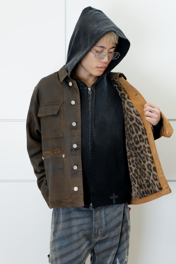 wangxingyu Coated Leopard Fleece-Lined Michigan Jacket