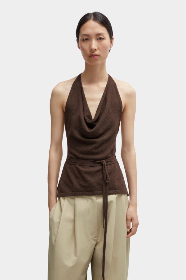 Cordera Merino Wool Tie Top Tank Top - Brown
