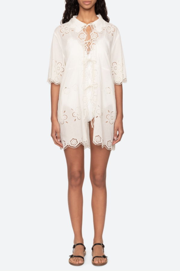 Sea NY Babette Eyelet Tie Front Coverup - White