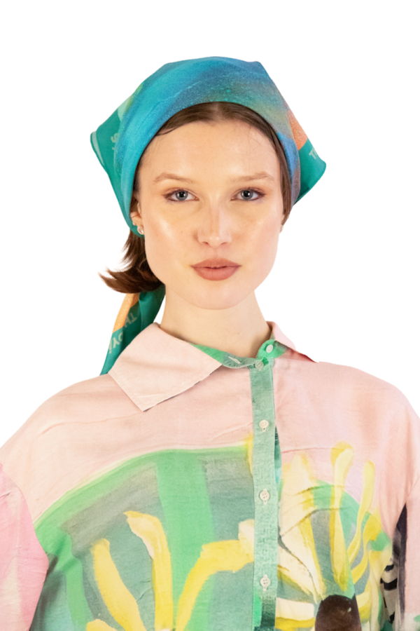 Thedyás Seasons of Tenderness Print Silk Scarf