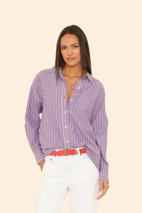 Xirena Hayven Shirt - Violet Rouge Stripe