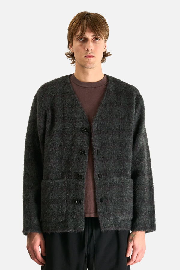 Our Legacy Fuzzed Check Hairy Wool Cardigan - Plum