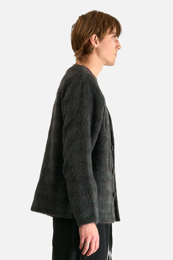 Our Legacy Fuzzed Check Hairy Wool Cardigan - Plum