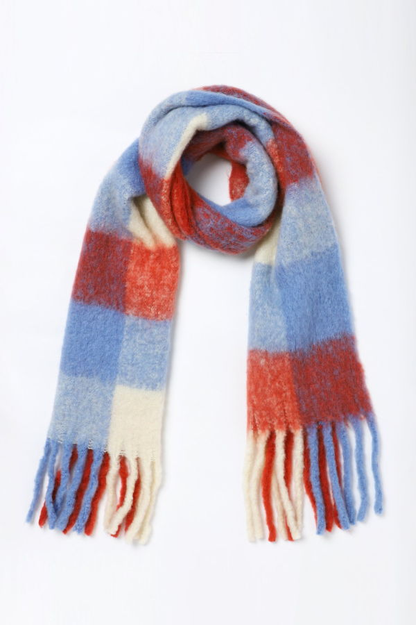 Vismaya Brushed Checkered Print Scarf - Lilac Red